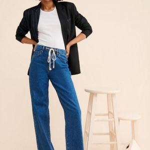 HIDDEN UO SZ 28 CLASSIC DRAWSTRING WIDE LEG RAWHEM DK WASH JEANS LN